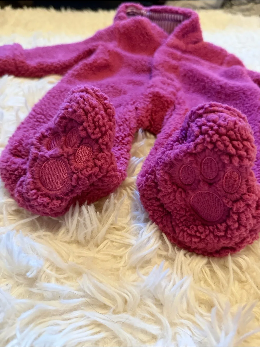 Magnetic Me Plush Hooded Footie in Deep Berry Pink